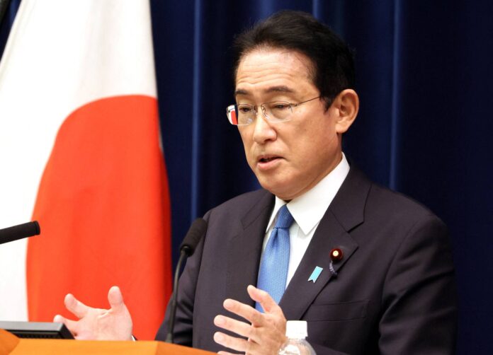 Japanese Prime Minister Fumio Kishida speaks before press at his official residence in Tokyo